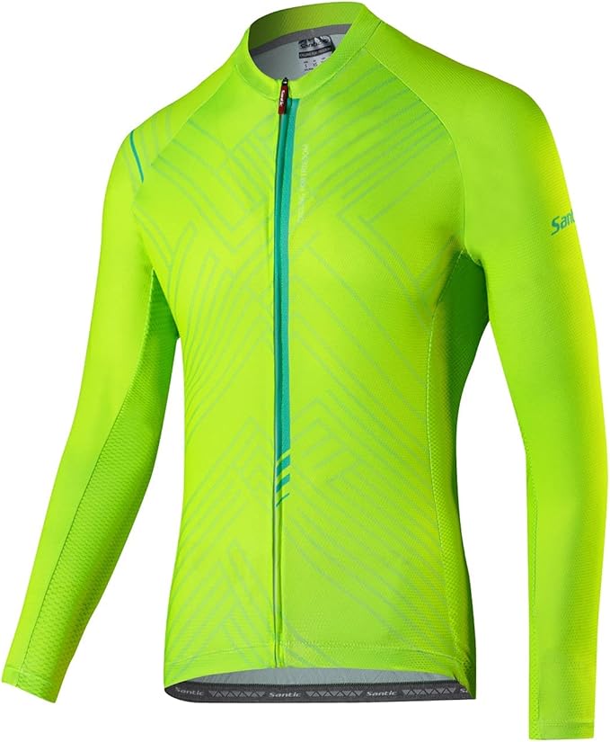 Santic Cycling Jersey Men's Long Sleeve Bike Reflective Full Zip Bicycle Shirts with Pockets