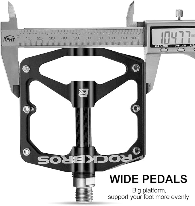 Rock BROS Mountain Bike Pedals Flat Bicycle Pedals 9/16 Lightweight Road Bike Pedals Carbon Fiber Sealed Bearing Flat Pedals for MTB