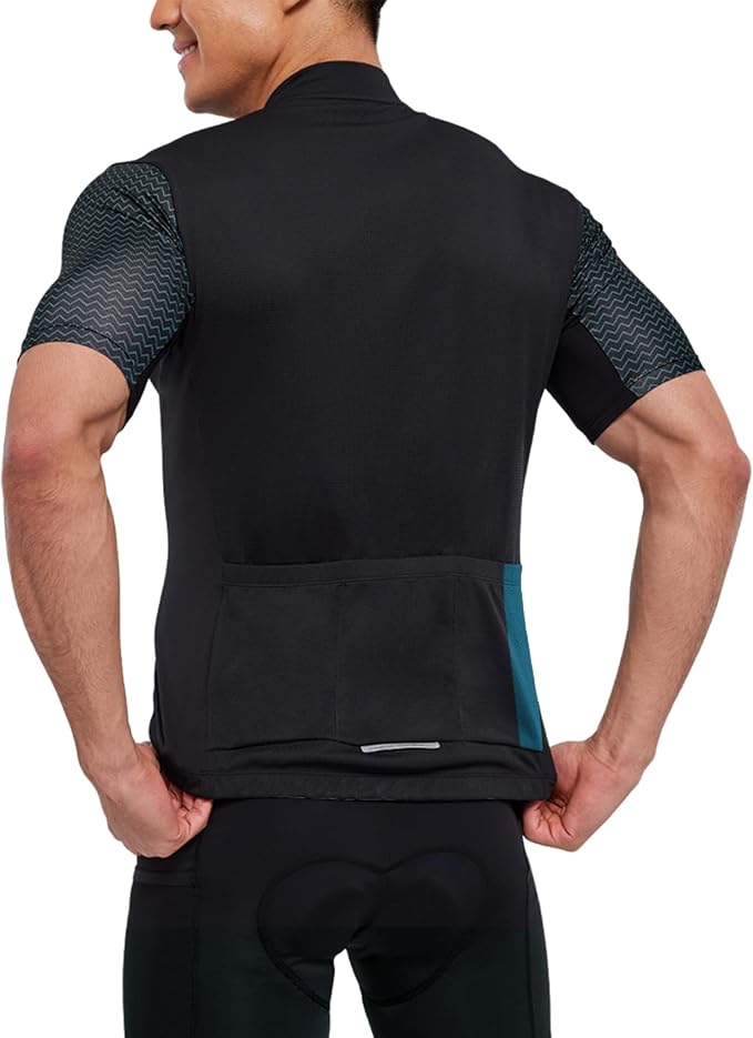 Santic Men's Cycling Jersey Short Sleeve Tops Pro Road Bike Shirt Full Zipper UPF 50+ MTB Jersey with Pockets