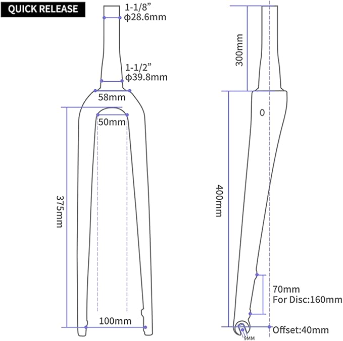 BUCKLOS 700c Carbon Fiber Rigid Matte Road Bike Fork & 44-56mm Black Headset