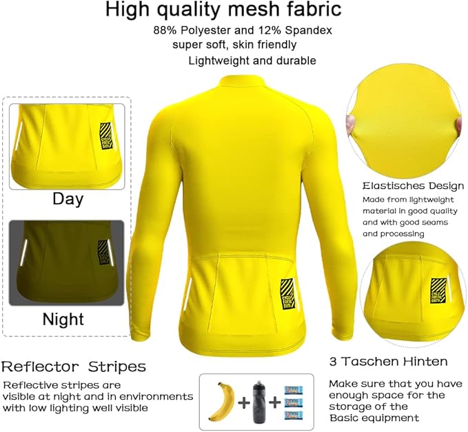 Men's Cycling Jerseys Long Sleeve Bike Biking Shirts Full Zip with Pockets Road Bicycle Clothing