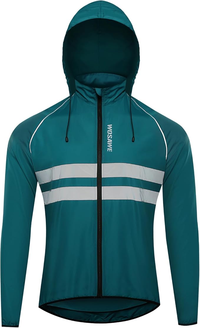 WOSAWE Packable Cycling Jacket Hooded Running Coat Lightweight Biking Windbreaker
