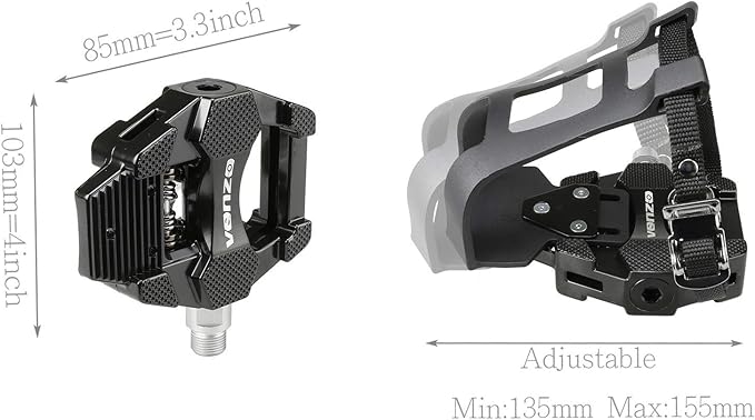 Venzo Bike Toe Clips Cages & Pedals - Compatible with Shimano SPD - Fixed or Adjustable Bicycle Toe Clips & Cleats for Fitness Indoor Exercise Bikes