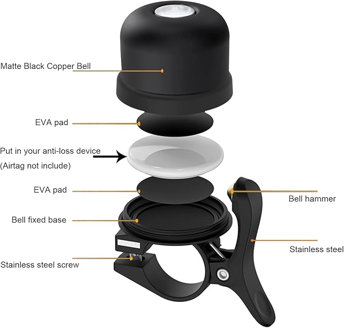 Bicycle Bell for Apple AirTag, Hidden Bike Mount Bike AirTag Holder, Bike Bell GPS Tracker Anti-Theft Suit for 0.87in/22.2mm Bicycle Handlebars, Bike Accessories