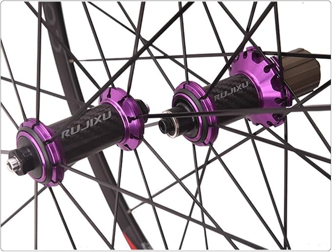 700C Road Bike Wheelset C/V/Rim Brake with Carbon Hub 50mm Double Wall Bike Rims Front and Rear Wheels 8/9/10/11Speed Cassette 100/130mm QR 16H Front 21H Rear(Purple Hub)