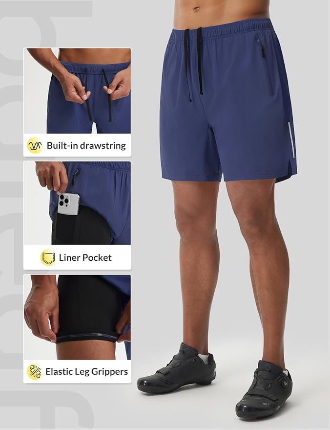 baleaf Men's 7" Mountain Bike Shorts 4D Padded Loose-fit MTB Cycling Riding Bicycle Biker Short Zipper Pockets