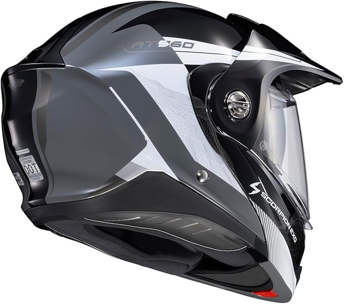 ScorpionEXO AT960 Modular Adventure Street Motorcycle Helmet with Bluetooth Ready Speaker Pockets DOT ECE Approved Topographic 2 (Black/White/Grey - Large)