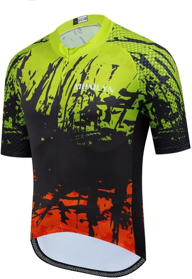 MOXILYN Men's Cycling Jersey Short Sleeve with 4 Pockets Moisture Wicking Breathable Quick Dry MTB Biking Shirt