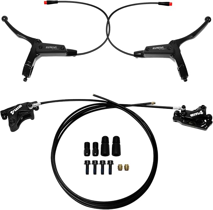 ZTZ 4-Piston eBike Hydraulic Brake Set,2-PIN Power-Off Hydraulic Disc Brake for E-Bike,Pre-Bled Hydraulic Brake Kit with Mounting Adapter,Ideal for eBikes and Electric Scooters