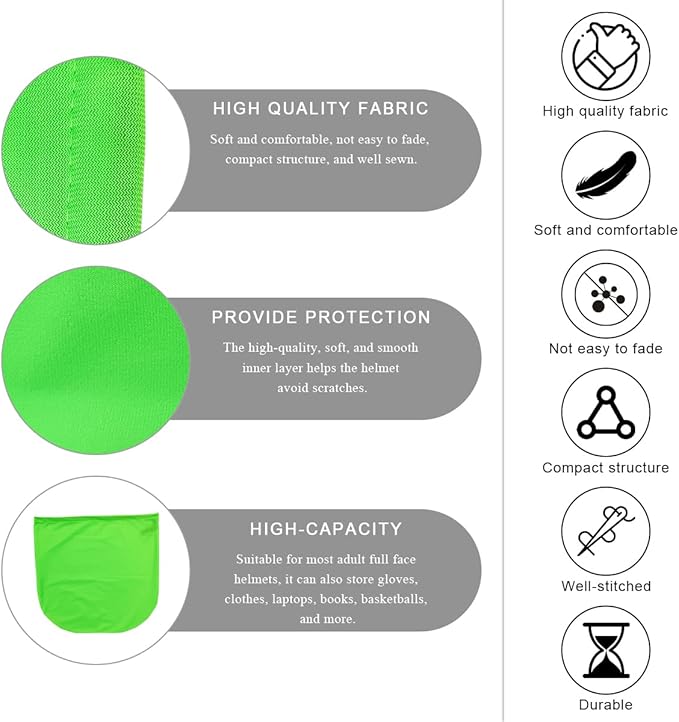 Helmet Bag, Large Capacity Lightweight Motorcycle Helmet Drawstring Bag, Folding Helmet Storage Carrying Pouch for Riding Bicycle Sport Travel, Soft Fleece Lined Helmetbag (Green)