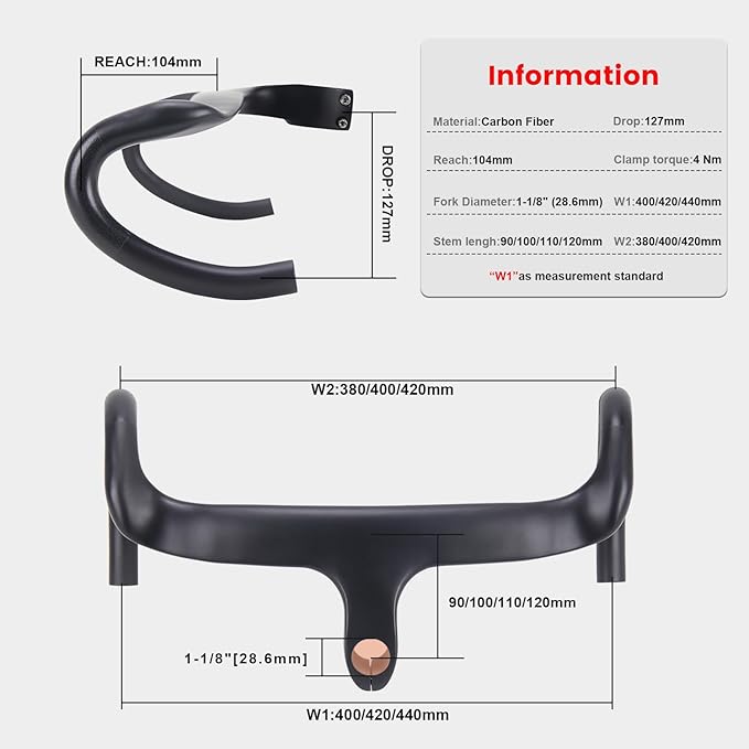 RXL SL carbon fiber road bike bars with integrated stem integrated handlebar carbon road bike handlebars drop handlebar 1-1/8"(28.6mm) 3K Glossy/Matte drop handlebars 400/420/440 90/100/110/120
