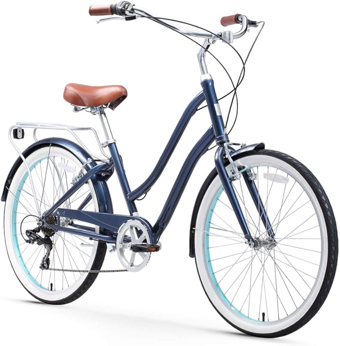 sixthreezero EVRYjourney Women's Steel Beach Cruiser Bike, Hybrid Bicycle, Step Through Frame with Rear Rack and Fenders, 26-Inch Wheels, Multiple Speed Options and Colors