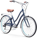 sixthreezero EVRYjourney Women's Steel Beach Cruiser Bike, Hybrid Bicycle, Step Through Frame with Rear Rack and Fenders, 26-Inch Wheels, Multiple Speed Options and Colors