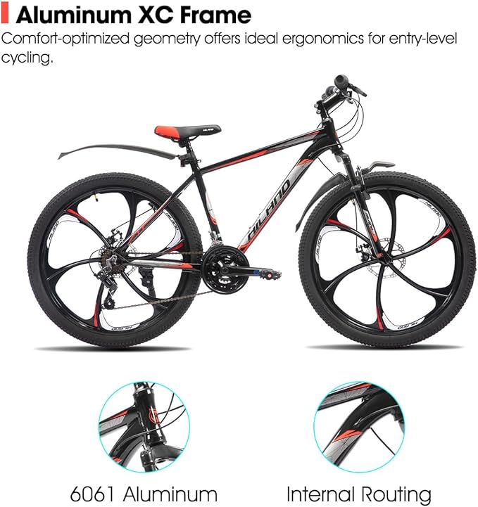 HILAND 26" MTB Mountain Bike for Men Women Adults, 18-Speed, Disc Brake, Lightweight Aluminum Frame, 3/6 Spoke Wheel