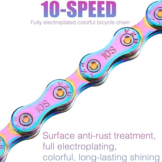 10 Speed Bike Chain Rainbow Chain for Bike 1/2" x11/128 116 Links Lightweight Bicycle Chain，Bike Chains MTN BTX MTB Mountain Bike Road Bicycle Chain