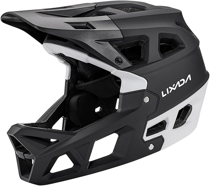 Lixada Adult Bike Helmet, Full Face Mountain Bike Helmet Lightweight Bicycle Helmet with Pads & Visor, Comfort Cycling Helmet Racing Downhill MTB Helmet for Men Women