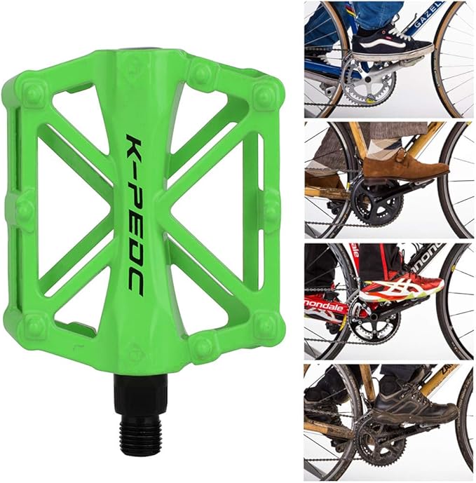 Aluminium CNC Bike Pedals 9/16", Lightweight Mountain Road Bike Pedal with 16 Anti-Skid Pins Bicycle Pedals for MTB BMX