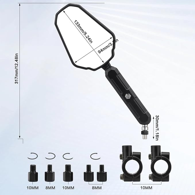 LKV Adventure Bike Mirrors, 360° Adjustable Rear View Mirrors, Universal 7/8” Handlebar Mount with 8mm & 10mm Bolts, Secure No-Vibration Fit, Easy Install