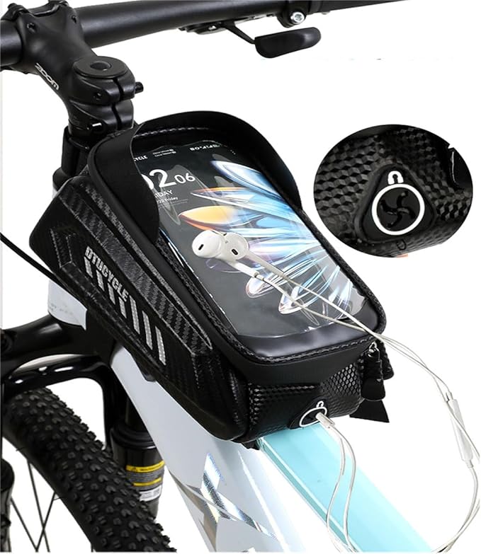 Bike/Bicycle Phone Holder Bag, Bicycle Front Frame Bag, Waterproof Tube Bag, Bike Accessories, Cycling Pouch with TPU Touch-Screen& Sun-Visor Compatible Phone Under 6.5” (1.5L Black)