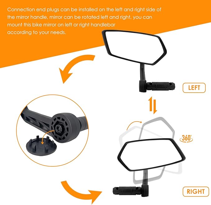 Arkham Bike Mirror for 0.59-0.65" Diameter Handlebar HD Bar End Bicycle Mirror Auto-Grade Glass fits Thickened Automotive Grade Glass for Handlebar E-Bike (Pentagonal Pair)