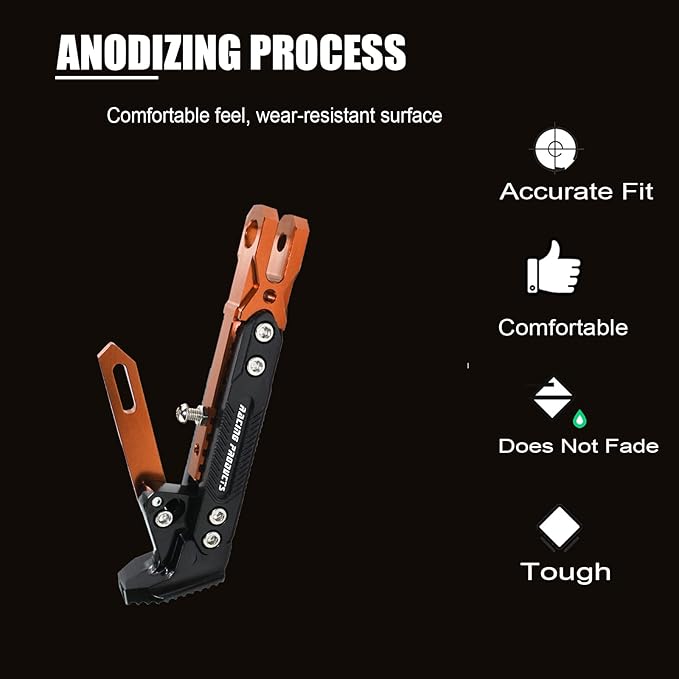 Motorcycle Universal Kickstand Adjustable Modified CNC Aluminum Alloy Adjustable Tripod Holder Kickstand Foot Side Support Stand Motor Scooter Motorbike Motocross Electric Dit Pit Bike （Red) (Orange)