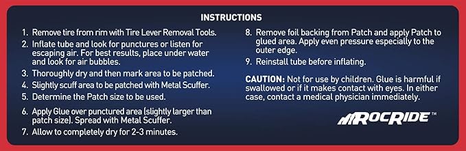 RocRide 16-PC Inner Tube Patch Bicycle Repair Kit. Also for Inflatable Dinghies, ATVs, BMX and Motorcycles.