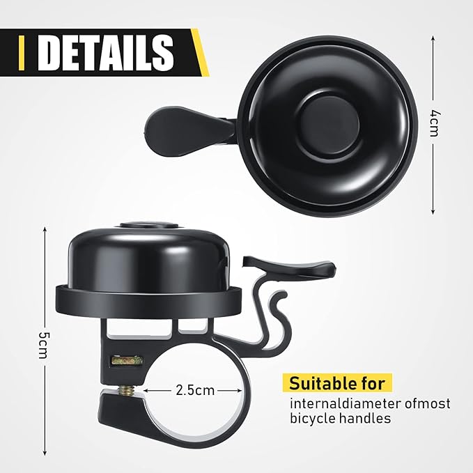 BBTO 10 Pcs Aluminum Alloy Clear Sound Bike Bell Black Loud Crisp Bicycle Bell Scooter Tricycle Mountain Bike Accessories for Boy Girl Kids Adults, Left and Right