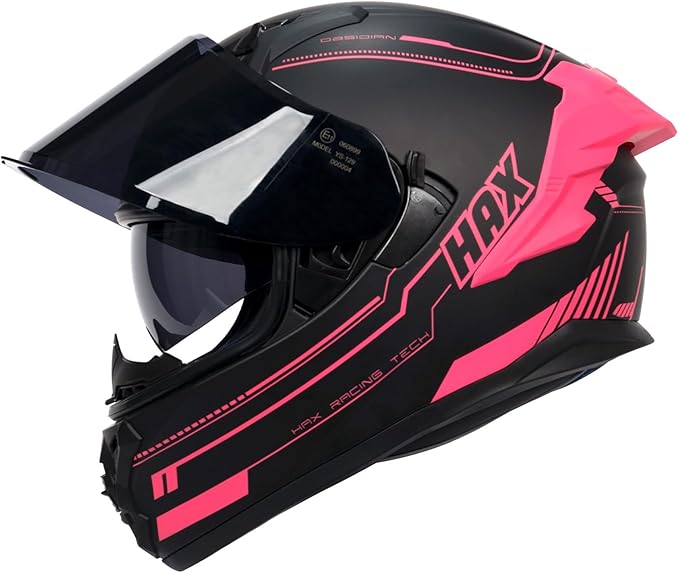 HAX Obsidian Pro Full Face Dual Visor Adult Motorcycle Helmet for Motorbike Street Bike with Pinlock Ready DOT Approved Matte Pink XL