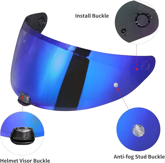 Hj-31 Motorcycle Helmet Visor,Shield Replacement Visor for i10 /i70,Motorcycle Visors,Motorcycle Helmet Visor Accessories(Chrome Blue)