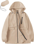 Avoogue Rain Jacket Women with Hooded Lightweight Waterproof Raincoats Packable Zipper Pockets Windbreakers