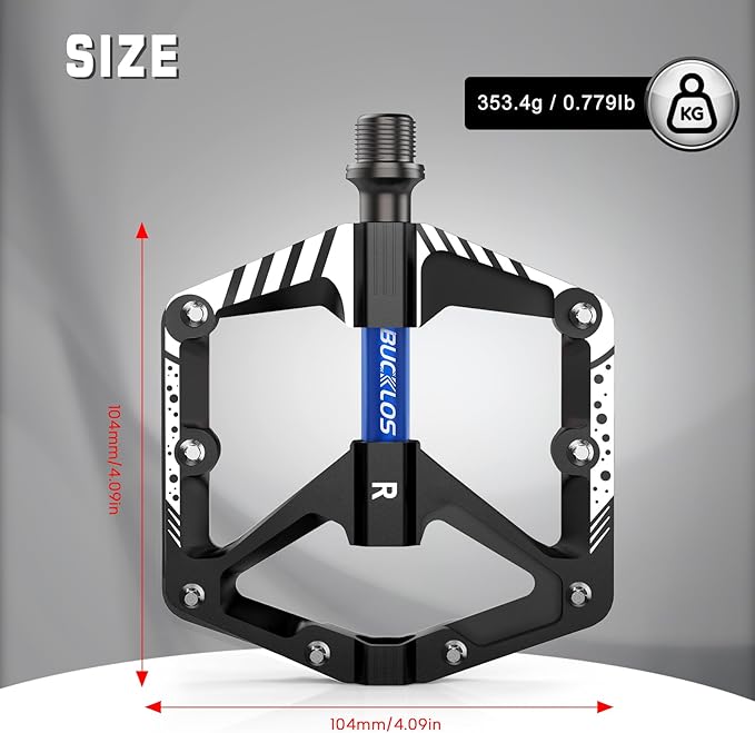 BUCKLOS Mountain Bike Flat Pedals Adult 9/16", Sealed Bearing Large Bicycle Pedal Aluminum Platform with Removable Anti-Skid Nails and Reflectors for MTB Road Gravel BMX Ebike Bikes