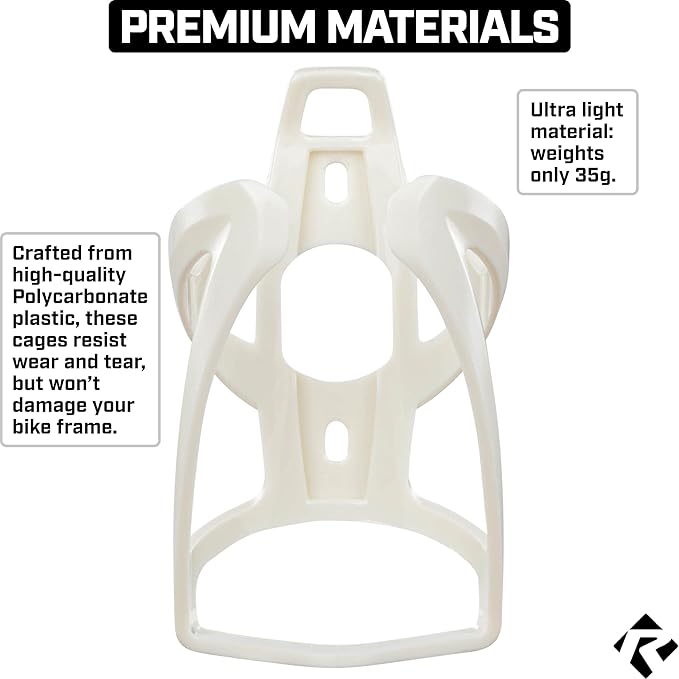 Revere Ultra-Light Bike Water Bottle Holder – Durable Bicycle Bottle Cage for Road, MTB, & Mountain Bikes – 2-Pack with Screws & Installation Tool – Premium Cycling Accessories (White)