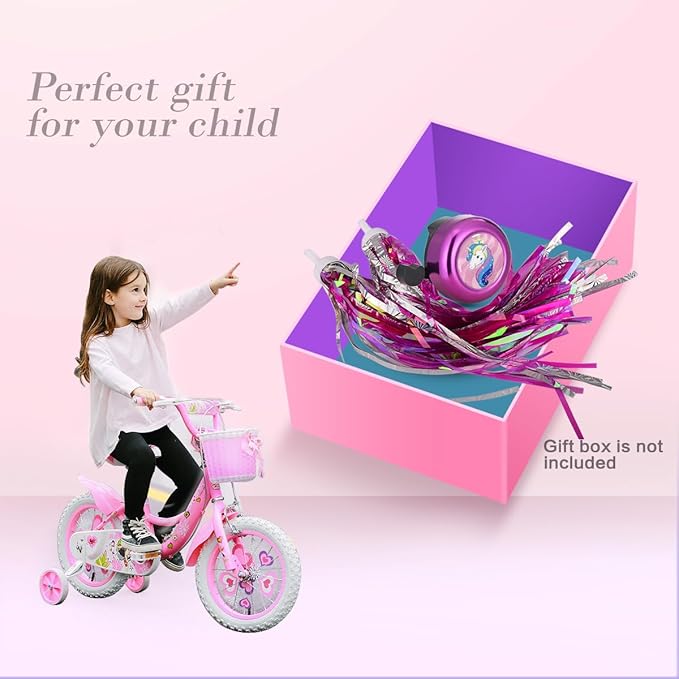 U-LIAN Kids Streamers and Bike Bell for Girls-1 Pack Flower Bicycle Bell with 2 Pack Handlebar Streamers Scooter Tassels for Children's Bike Accessories