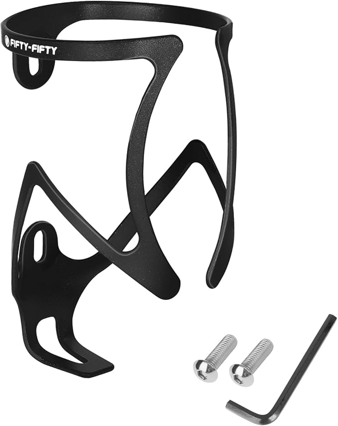 FIFTY-FIFTY Bike Water Bottle Holder, Aluminum Alloy Water Bottle Cage, Lightweight Bicycle Cup Holder Rack with Screws Tool, Universal Bicycle Drink Cage for MTB, Road Bike (Black)