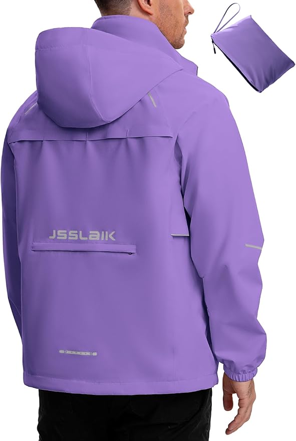 Men's Rain Jacket Waterproof Windproof Breathable for Hiking Cycling Commuting with Hood & Pockets