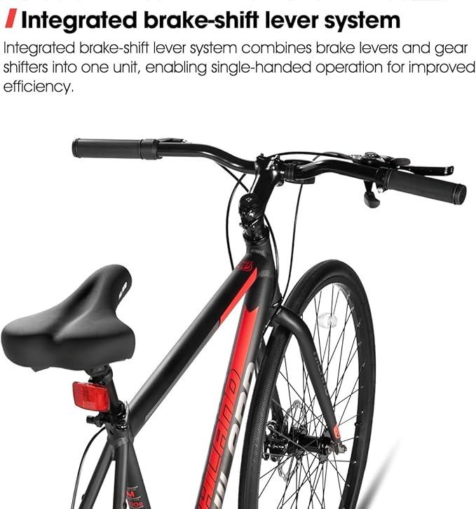 HILAND 700C Road Hybrid Bike, 7 speeds Bikes Urban City Commuter Bicycle with Disc Brake for Men Women Adult Comfortable Bicycle