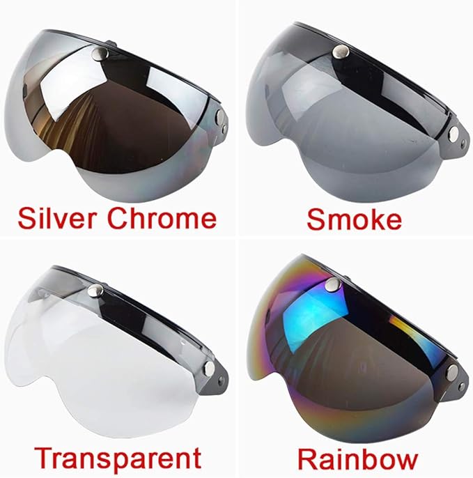 VCOROS Universal Motorcycle Retro Pilot-Style Standard 3 Snap-Button Visor Flip Up Down Open Face Helmet Half Face Shield(Clear)