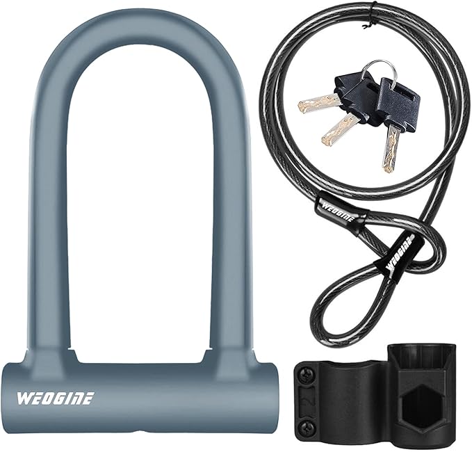 Bike Lock - Heavy Duty Anti Theft Bike U Lock with 5ft Security Steel Cable - 17mm Shackle Bicycle U-Locks with Keys & Sturdy Mounting Bracket for Road, Mountain, Electric Bike