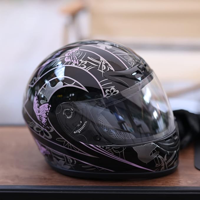 TCT-MOTORPARTS Full Face Helmet DOT Adult Pink Black Butterfly Motorcycle Motocross Flip Up Helmet for Women Men (Medium)