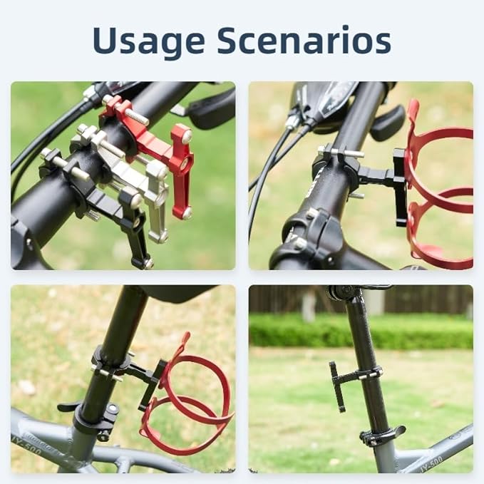 Adjustable Bike Water Bottle Cage Adapter,Anodized Aluminum Alloy Mount for Handlebars Seatposts,Universal Adapter for MTB/Road/E-Bike/Kids Bike, Includes Hex Wrench Anti-Slip Spacers (2, Red)