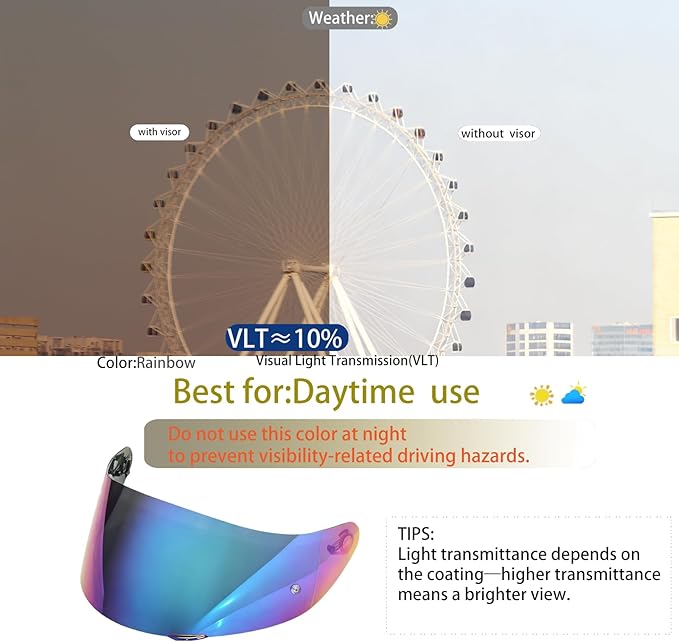 Motorcycle Helmet Visor for AGV K1 K1S K3SV K5 K5S, Anti-Scratch UV Protected Full Face Shield, High-Definition Tinted Mirror PC Lens, Day Riding (Rainbow)