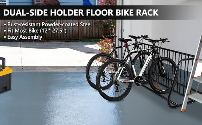 10 Bike Rack, 61 in Length Powder-Coated Steel Commercial Grid Bike Rack for Garages Streets Yards School Bike Events (Double Side)