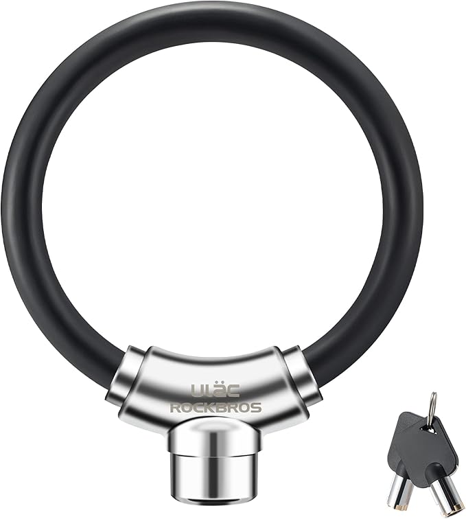 ROCKBROS Anti-Theft Bike Cable Lock, Black, Portable, Key Lock, Rustproof