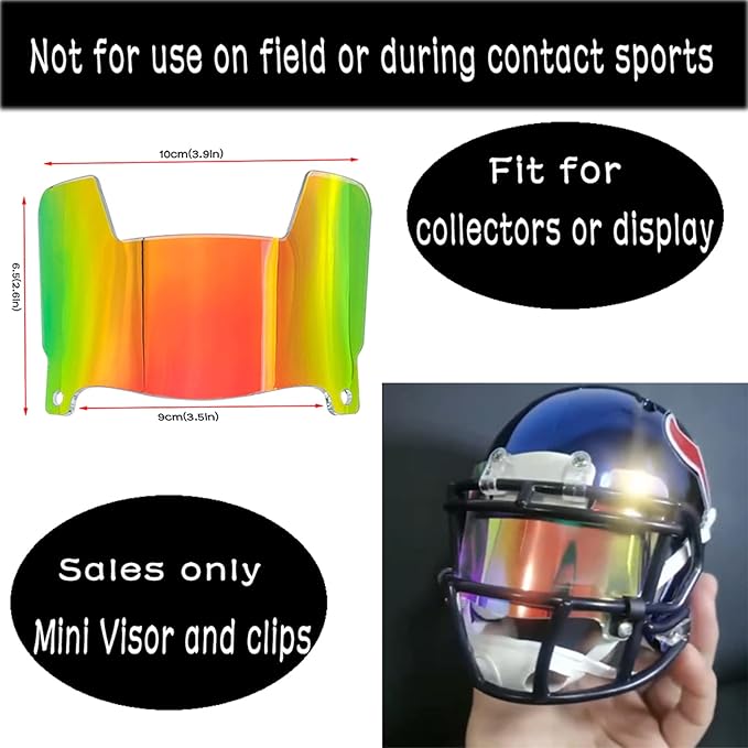 Mini Football Helmet Visor Clear with Clips Universal Fit for Collectors and Display