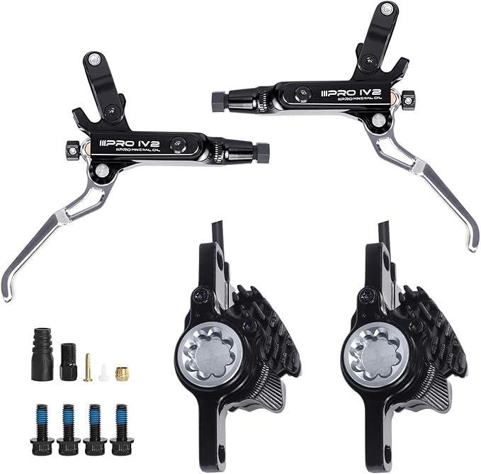 BUCKLOS IIIPRO IV2 MTB Hydraulic Disc Brake Set, 2 Piston Left Front 850mm Right Rear 1550mm Aluminum Alloy Levers Calipers for Mountain Bike/Ebike/Folding Bike/Fat Bike