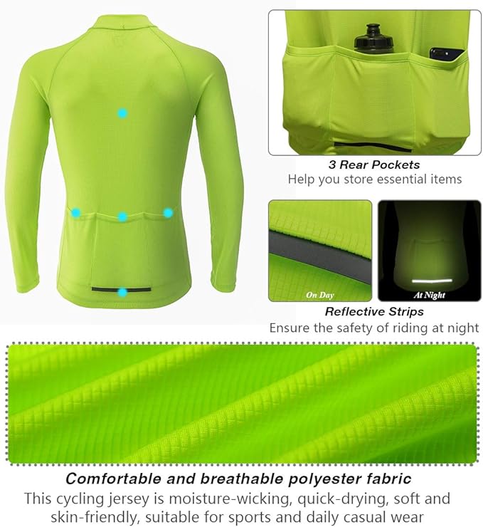 CATENA Men's Cycling Jersey Long Sleeve Shirt Running Top Moisture Wicking Workout Sports T-Shirt