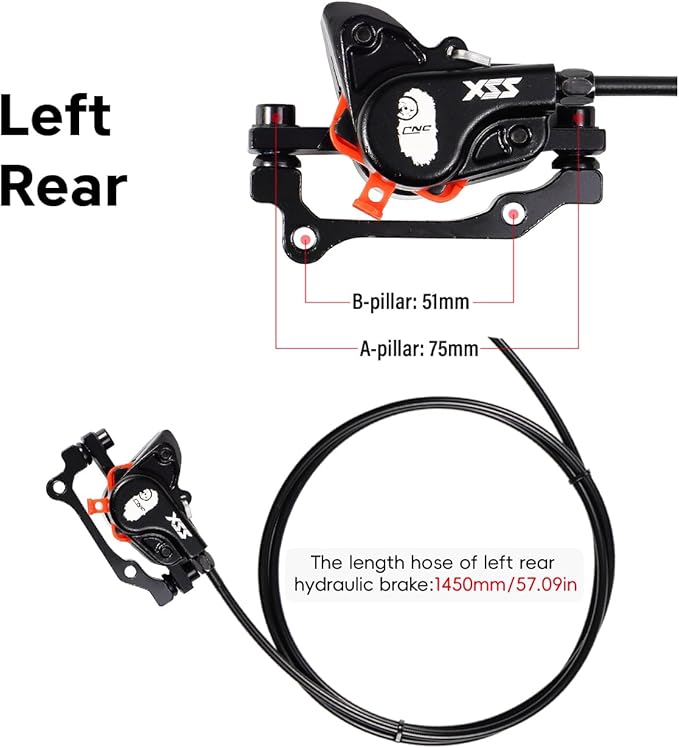 CNC MTB Hydraulic Disc Brake Set，Mountain Bike Hydraulic Disc Brakes Right Front 800mm Left Rear 1450mm Hydraulic Brake，Black