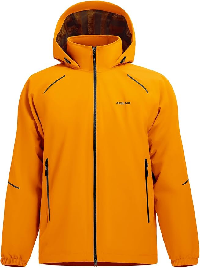 Men's Rain Jacket Waterproof Windproof Breathable for Hiking Cycling Commuting with Hood & Pockets