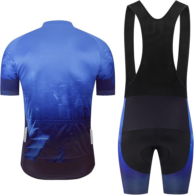 Men's Cycling Jersey Set Road Bike Shorts Sleeves Jersey Zipper Pokcet Bib Shorts with 20D Gel Pad Biking Clothing Sets