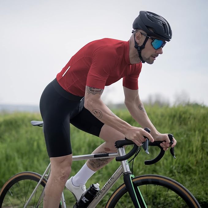 Lo.gas Cycling Jersey Men Short Sleeve, Road Bike Jerseys Full Zipper with Pockets, Bicycle Clothing Breathable Quick Dry